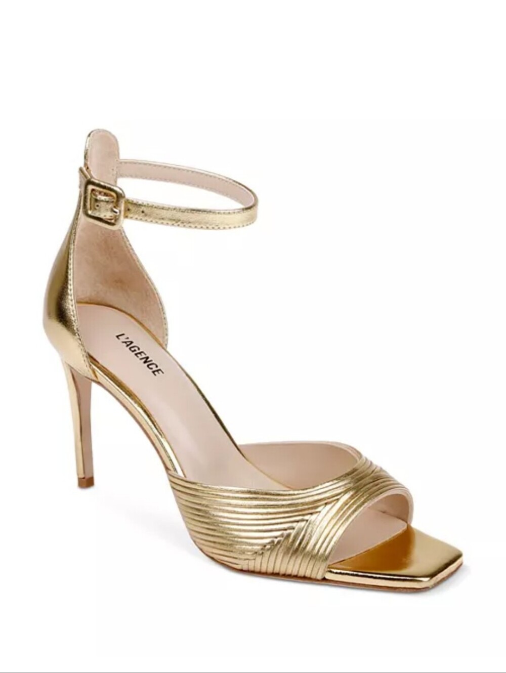 L'AGENCE Cici Metallic Gold Leather Ankle-Strap Heels